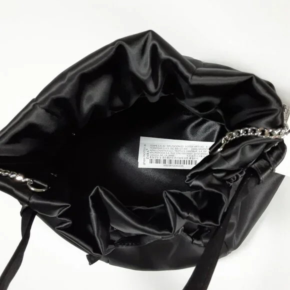 ZARA SATIN EFFECT MINI BUCKET BAG IN BLACK W/ CROSSBODY CHAIN STRAP NEW WITH TAG - Picture 8 of 10